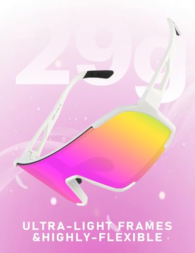 UV400 Cycling Sunglasses - Lightweight, Windproof, White Pink