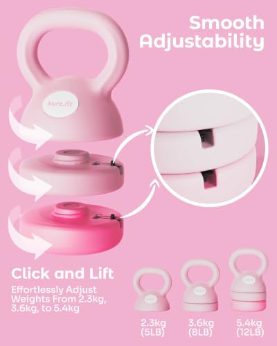Pink Adjustable Kettlebell for Women - 5LB, 8LB, 12LB Home Fitness