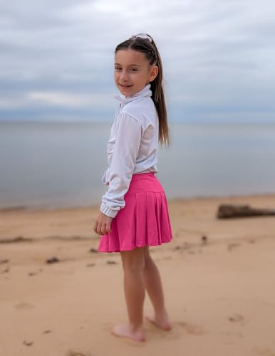 Arshiner Girls Tennis Skirts with Pockets - Kids Athletic Pleated Golf Skorts, 6-7 Years, Rose Red