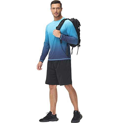 Men's Long Sleeve Rashguard - UPF 50+ Sun Protection, Large - Blue Gradient