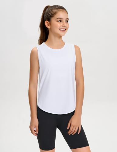 Girls Quick Dry Athletic Tank Top - Sleeveless, UPF50+, 9-10 Years, White