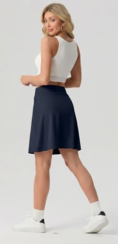 PrinStory 19" Women’s Tennis Skirt Athletic Skort with Zipper Pockets, Large/Navy Blue
