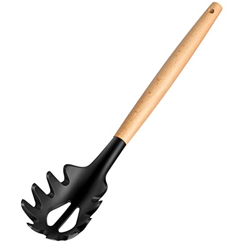 12" Wooden Handle Silicone Pasta Fork - Food Grade, BPA Free