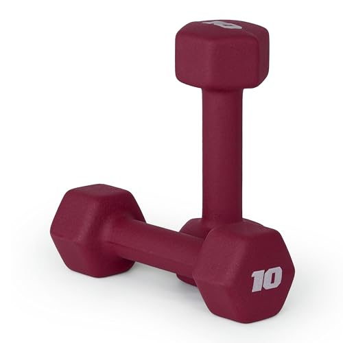 10 lb Neoprene Dumbbell Weights - Crimson Pair for Strength Training