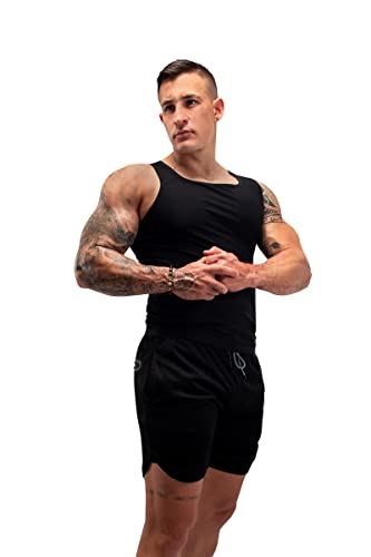 Men's Sauna Vest Sweat Tank Top - Compression Waist Trainer, Solid Black, Large-X-Large