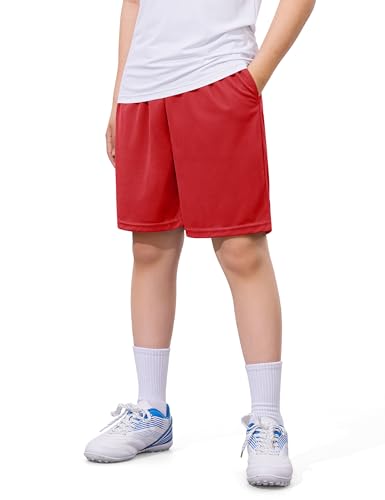 Boys Athletic Shorts - Quick Dry Soccer Basketball Running - 7-8 Years Red