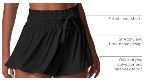 IUGA Women's High Waist Butterfly Athletic Shorts Large Black for Running & Workout
