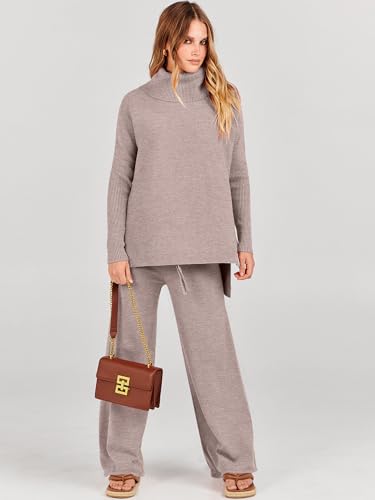 ANRABESS Women's Oversized Turtleneck Sweater Set Large Camel
