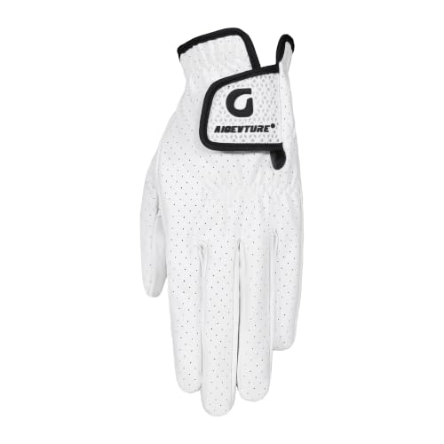 AIGEVTURE Men's Left White Calfskin Leather Golf Gloves - Breathable & Premium Fit