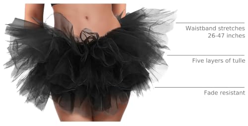 5-Layer Tulle Tutu Skirt for Women - One Size Black