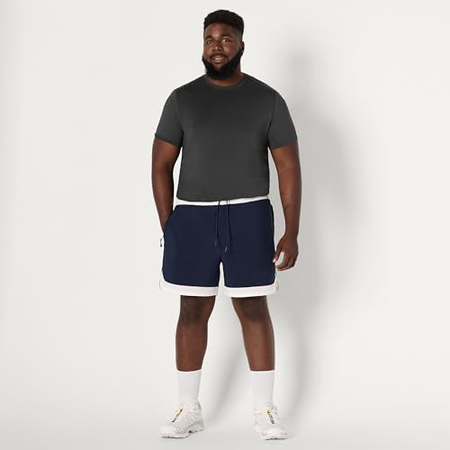Men's Stretch Contrast Gym Training Shorts - 6" Inseam, Medium Navy/White