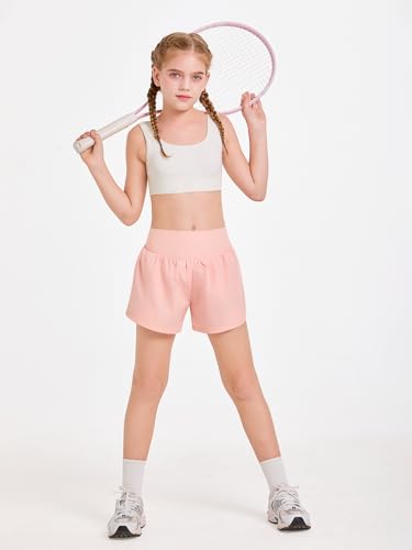 Girls High Waisted 2-in-1 Athletic Shorts Pink 11-12 Years by Haloumoning