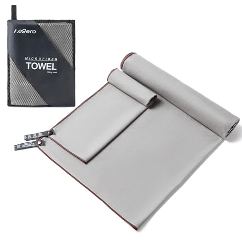 Microfiber Travel Sports Towel Set - Quick Dry, Ultra Compact, Grey - M: 24"x48" + 24"x12"