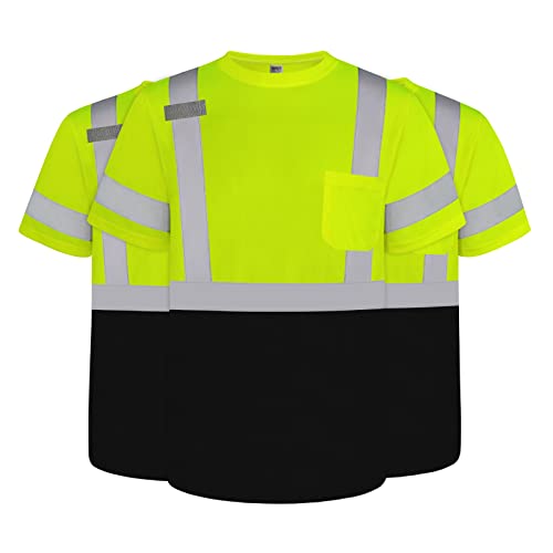 TCCFCCT High Visibility Shirts for Men & Women, Class 3 Hi Vis Reflective Safety Construction Shirts, 3PCS, Meet ANSI, Durable, DP-Yellow L
