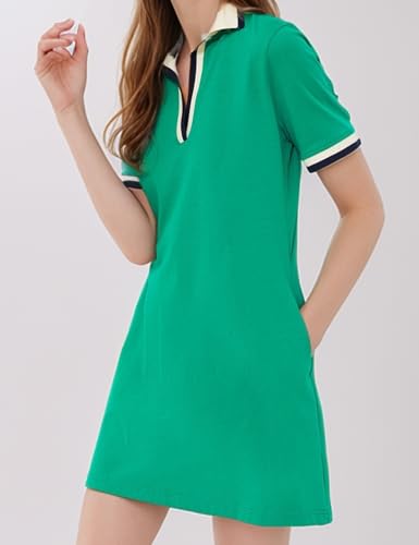 Kissonic Women's Polo Dress Short Sleeve Tennis Golf Summer Casual with Pocket - Green, Large