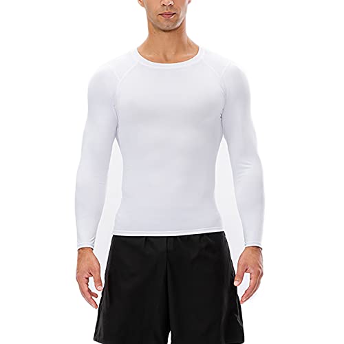 Leichr Men's Medium White Compression Shirt Long Sleeve Athletic Base Layer Quick Dry Basketball Football Tops