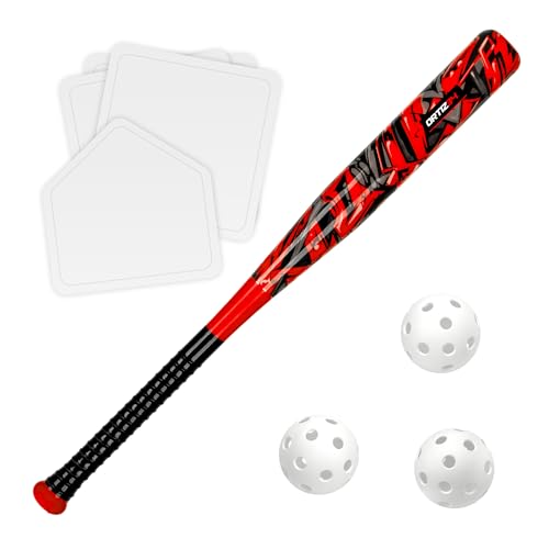 Graffiti Baseball Bat Set with 3 Balls & 4 Bases - Red
