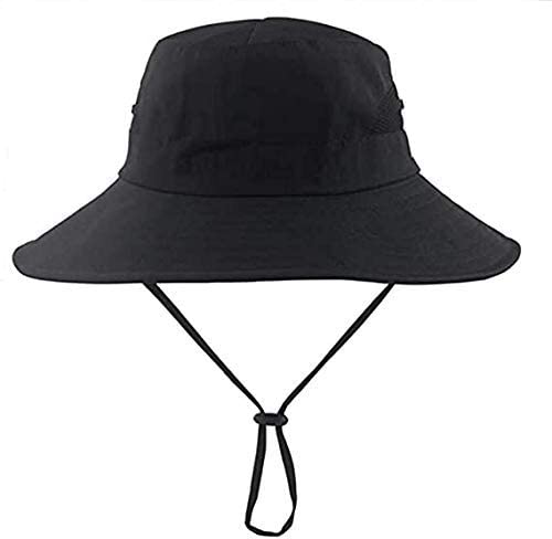 Women's Foldable Beach Bucket Hat with Ponytail Hole - Medium Black