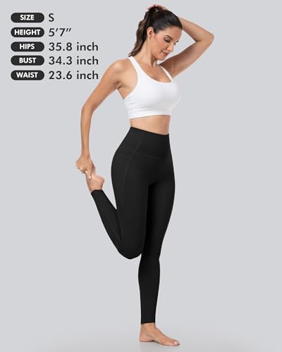 High Waisted Tummy Control Leggings with Pockets - Large Black