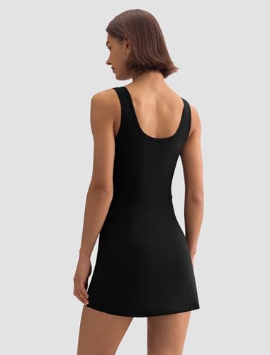 DLOODA Women's Athletic Mini Tennis Dress with Built-in Shorts & Pockets - Small Black