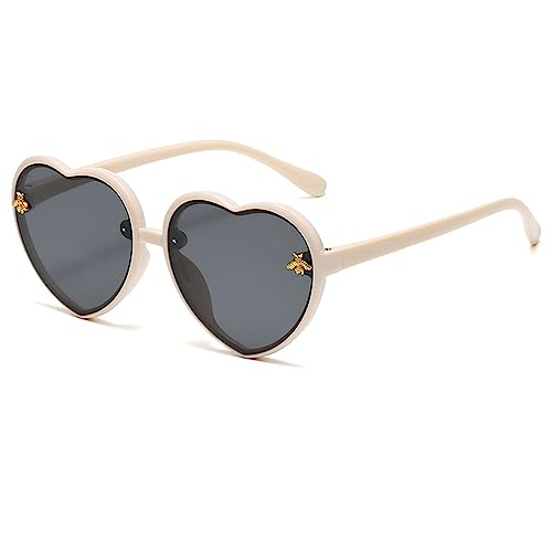 Kids Heart Shaped Sunglasses - Cute Beige Eyewear for Ages 3-10