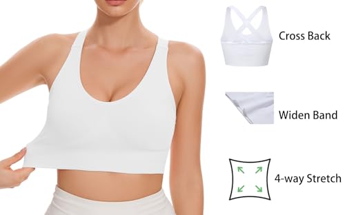 Large White Women's Unpadded Sports Bra - Medium Support, Criss Cross Back, Strappy Workout Top