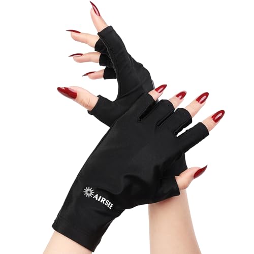 UV Protection Gloves for Gel Manicures - UPF 50+ Breathable Hand Cover - Black