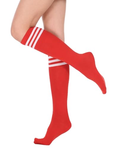 Knee High Athletic Socks - Red & White Triple Stripe - 1 Pair