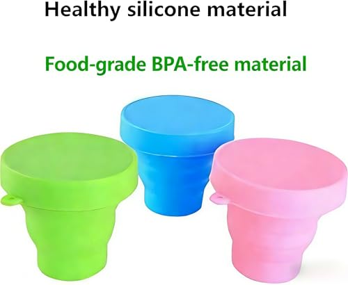 Folding Silicone Cup Set - 3 Pack Travel Camping Cups with Lid