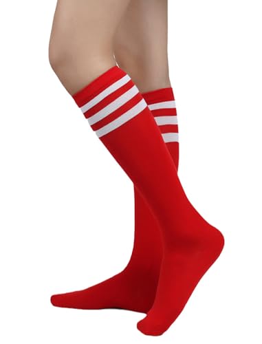 Knee High Athletic Socks - Red & White Triple Stripe - 1 Pair