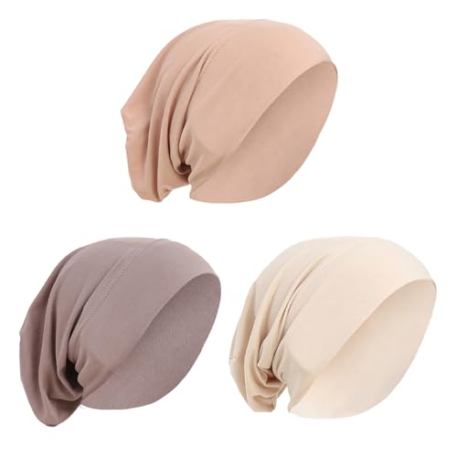 PURFUN 3-Piece Muslim Inner Hijab Caps - Beige, Pink & Brown, Stretchy Full-Cover Undercap