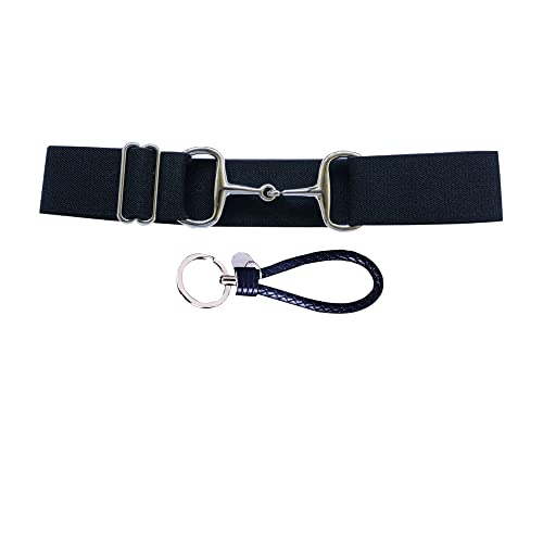 Elastic Equestrian Belt with Bit Buckle & Leather Key Strap - Black