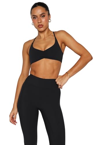 LASLULU Women's Medium Black Padded Strappy Back Sports Bra - Adjustable Gym Top