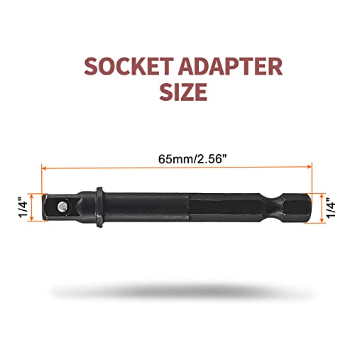 Biaungdo Square Socket Bit Adapter, 5 Pcs 1/4 Hex Impact Socket Extension Socket Driver Bits Set Impact Socket Adapter for Automotive DIY Drills(1/4 Hex Shank, Black)