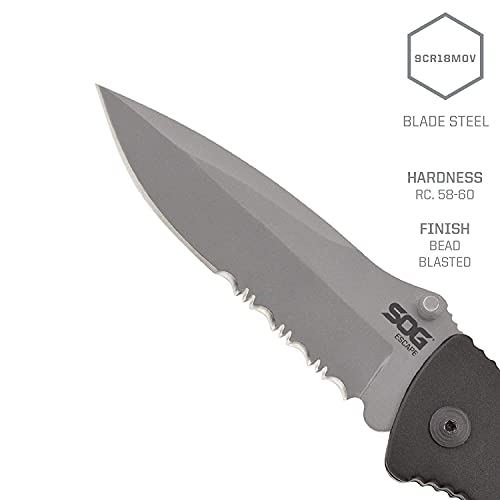 SOG Escape Bead Blasted Tactical Folding Pocket Knife 3.4" Serrated Blade