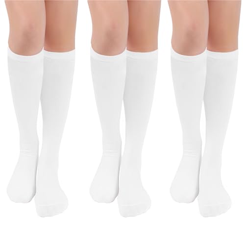 Knee High Cotton Socks for Women - 3 Pack White