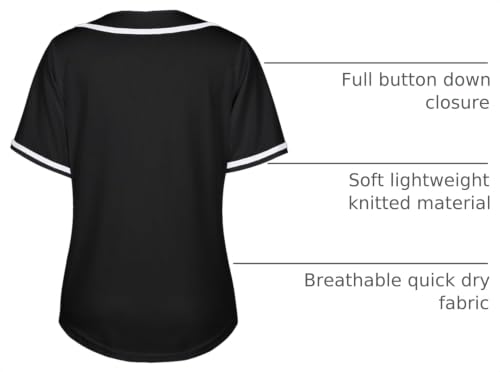 Dolpind Women's Baseball Jersey Shirt Large Black Short Sleeve Button Down