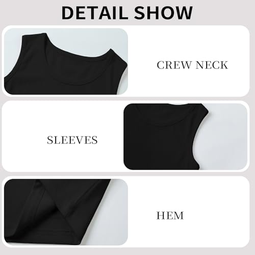 Mocolerno 14-16 Years Boys Tank Tops 5-Pack Cotton Sleeveless Undershirts Black
