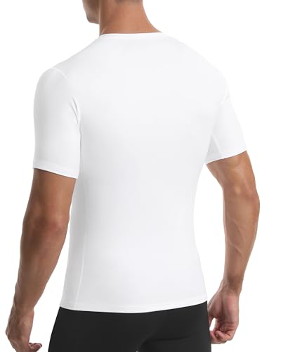 Men's Compression Shirt - Short Sleeve Cool Dry Base Layer - White / Medium