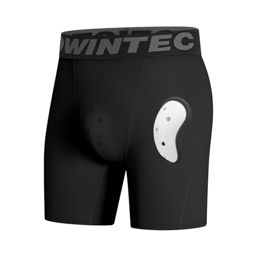 Towintec Youth Boys Compression Shorts with Protective Cup Pocket - X-Large Black