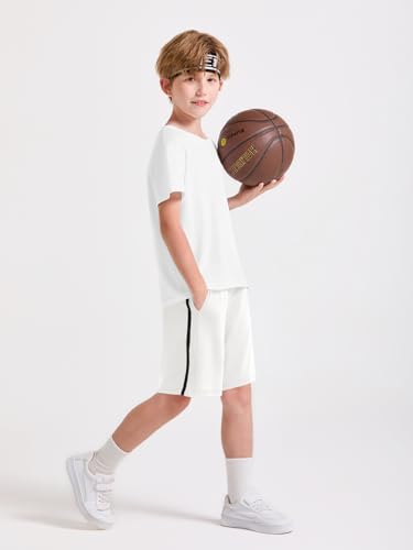 Boys Athletic Soccer Shorts - Elastic Waist, 7-8 Years, White