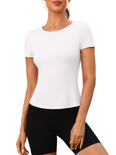 Women's Short Sleeve Fitted Workout Top - Yoga Gym T-Shirt
