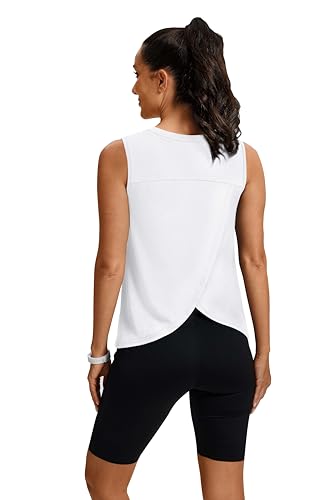 Loose Fit Sleeveless Yoga Tank Top - White, Large