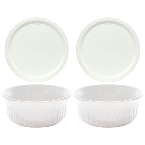 CorningWare FS16 16oz Round French White Casserole Dishes with Lids – 2-Pack
