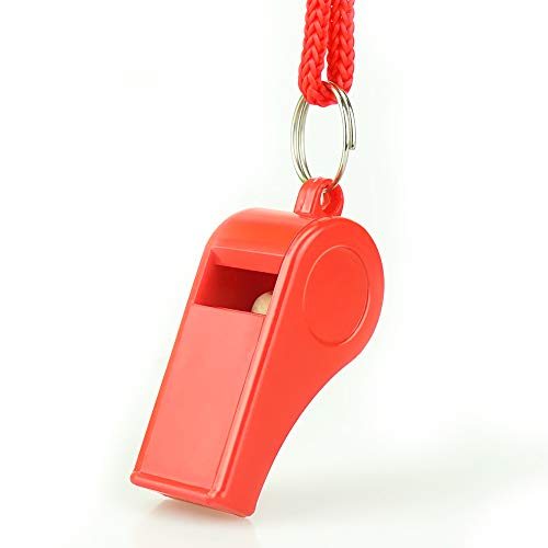 Loud Red Emergency Whistles with Lanyard - 2 Pack