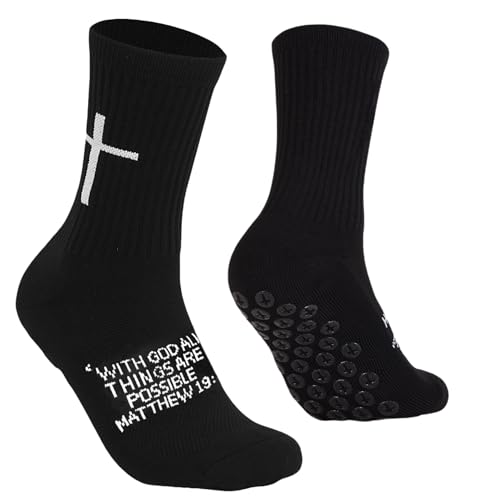 Anti-Slip Soccer Socks - Grip Sports Socks - Matthew 19:26 Black