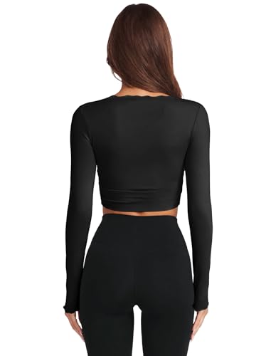 NIASHOT Women's Pilates Workout Long Sleeve Wrap Top - Medium Black