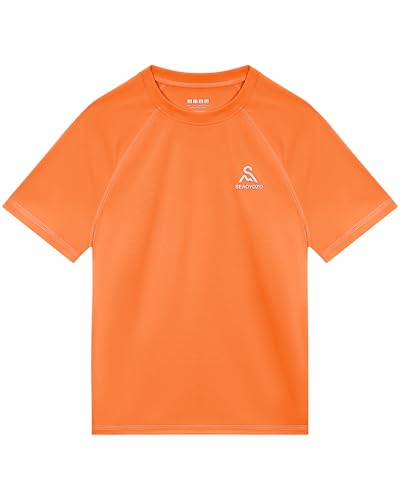 Boys Short Sleeve Rash Guard Swim Shirt - UPF 50+, Small / Orange