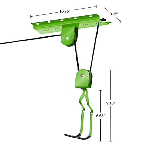 Rad Sportz 2-Pack Bike Hanger Set with Overhead Pulley System, Neon Green