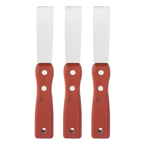 uxcell Putty Scraper 1" Stainless Steel Putty Knife Wooden Handle for Drywall Puttying 3Pcs